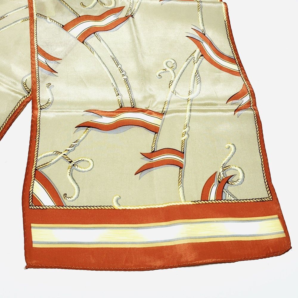 Nautical Oblong Scarf Burnt Orange Yellow Tan Flags Ropes - Picture 3 of 5